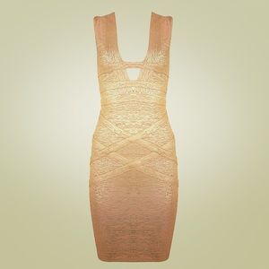 Never Worn Gold V Neck Bandage Dress!